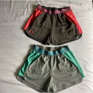 Under Armour Athletic Shorts Women’s Pink Green Logo Waistband (Lot of 2)